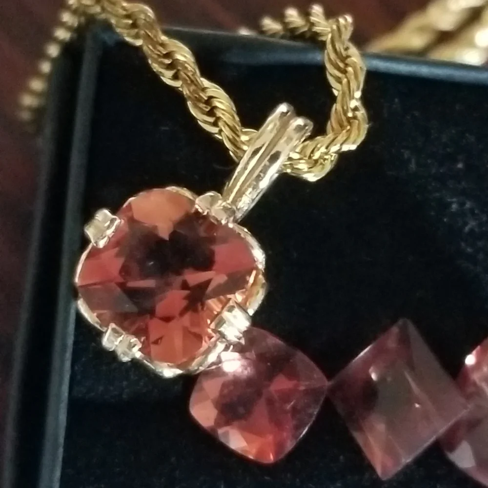 Easter Sale Vintage custom made 14k andesine sunstone  charm chain - Picture 2 of 16